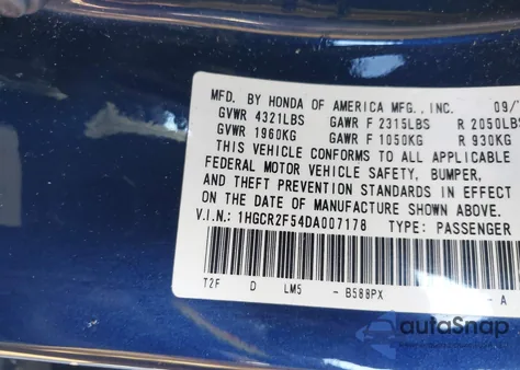 2013 Honda Accord Sport z USA, uszkodzony, nr VIN 1HGCR2F54DA007178